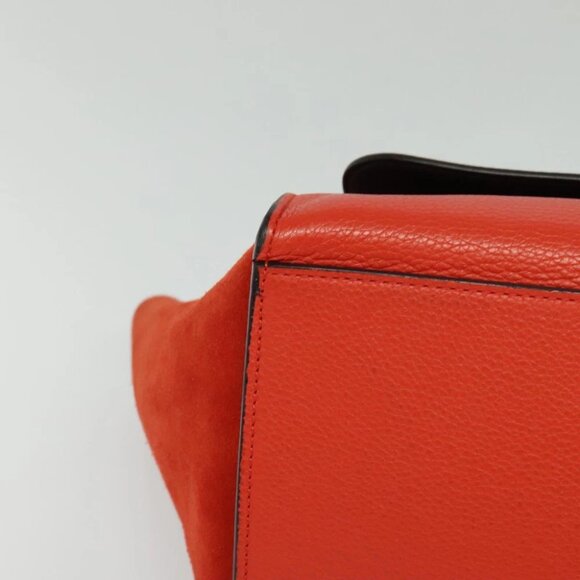 CELINE Trapeze Medium Hand Bag Suede Leather 2way Red Silver Auth gh084 - Picture 12 of 15